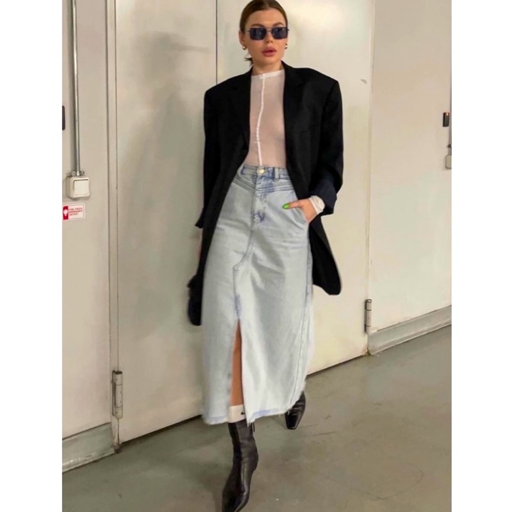 Zara Denim Midi Skirt